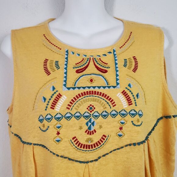 Sundance Women's Top Medium Yellow Embroidered Linen Flowy Boho Coastal Cowgirl - Picture 2 of 9